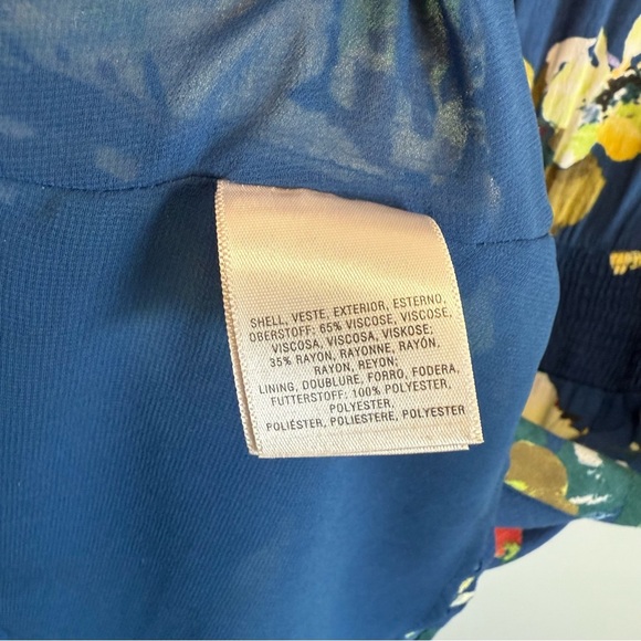 Anthropologie MAEVE Evaline Blue Floral Short Cap Sleeve Dress Smocked S Small - Picture 8 of 10